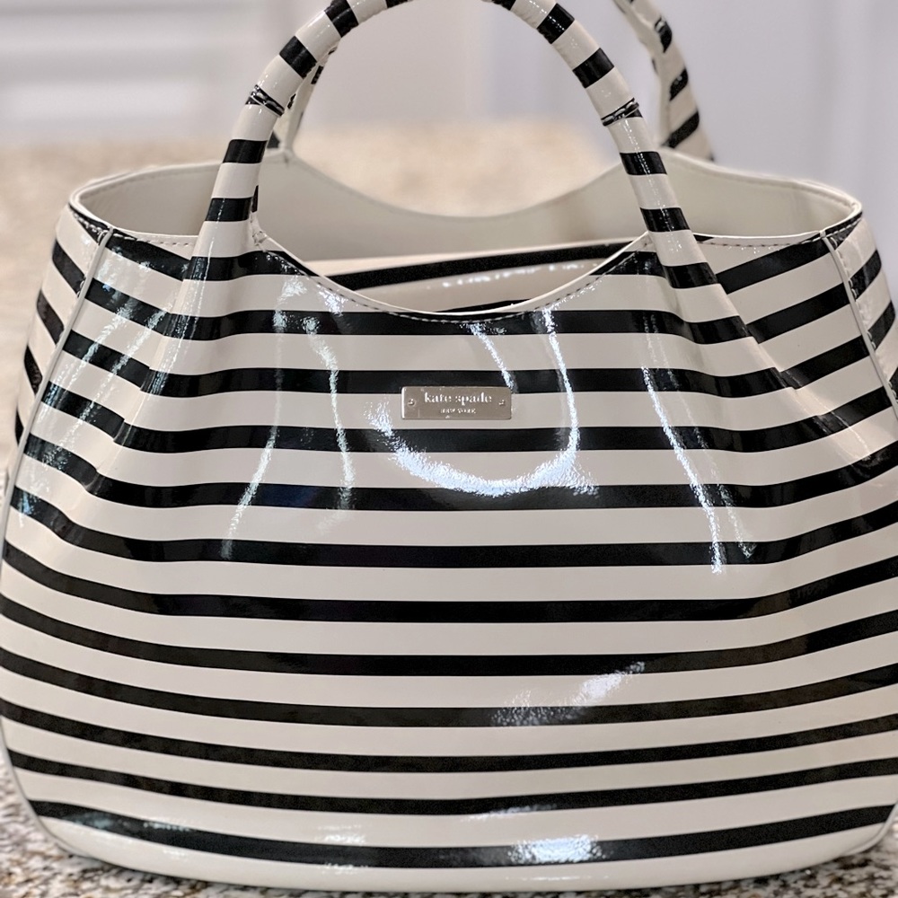 Authentic Kate Space cream & black striped purse